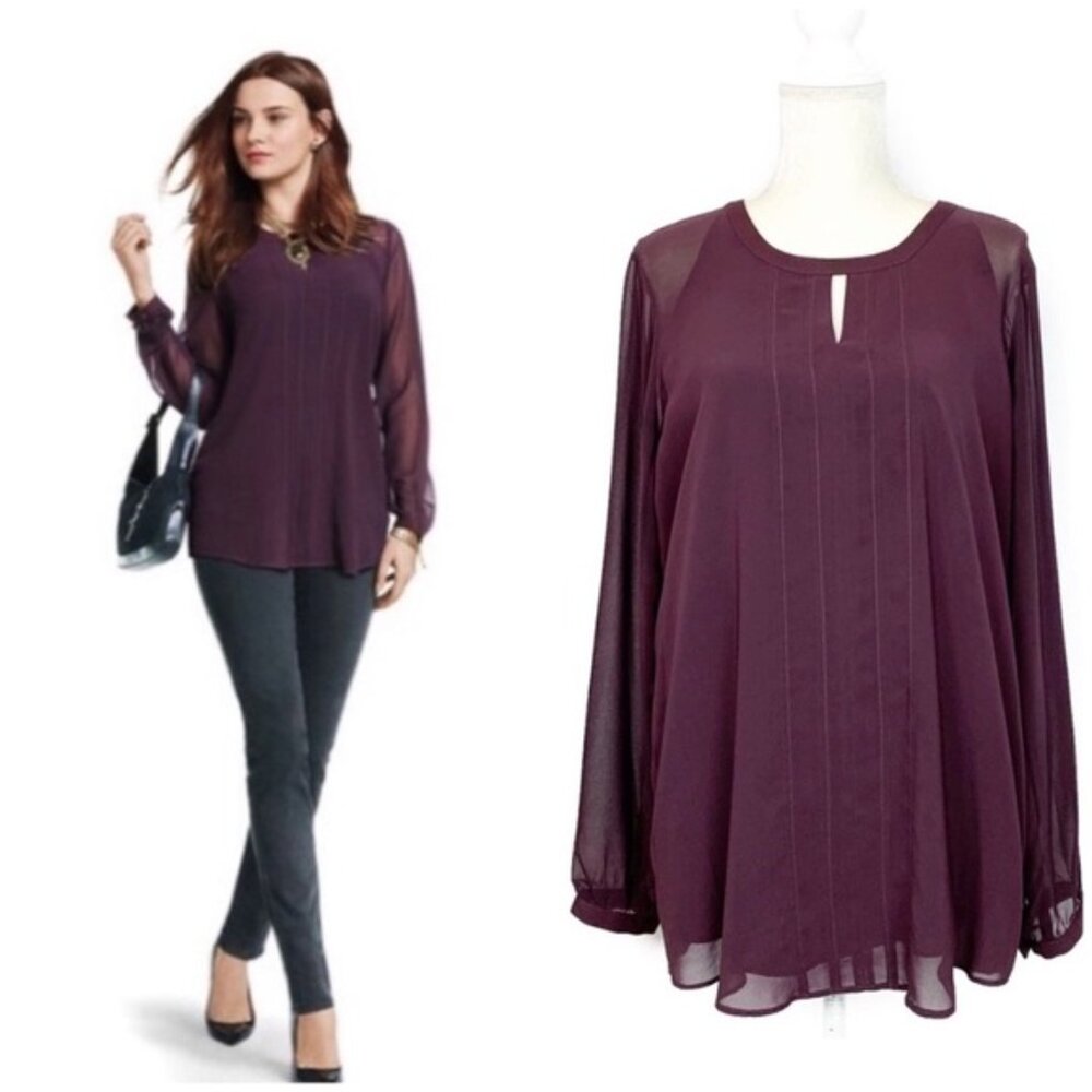 CAbi Entice Long Sleeve Plum Eggplant Long Sleeve Blouse Style 3092
